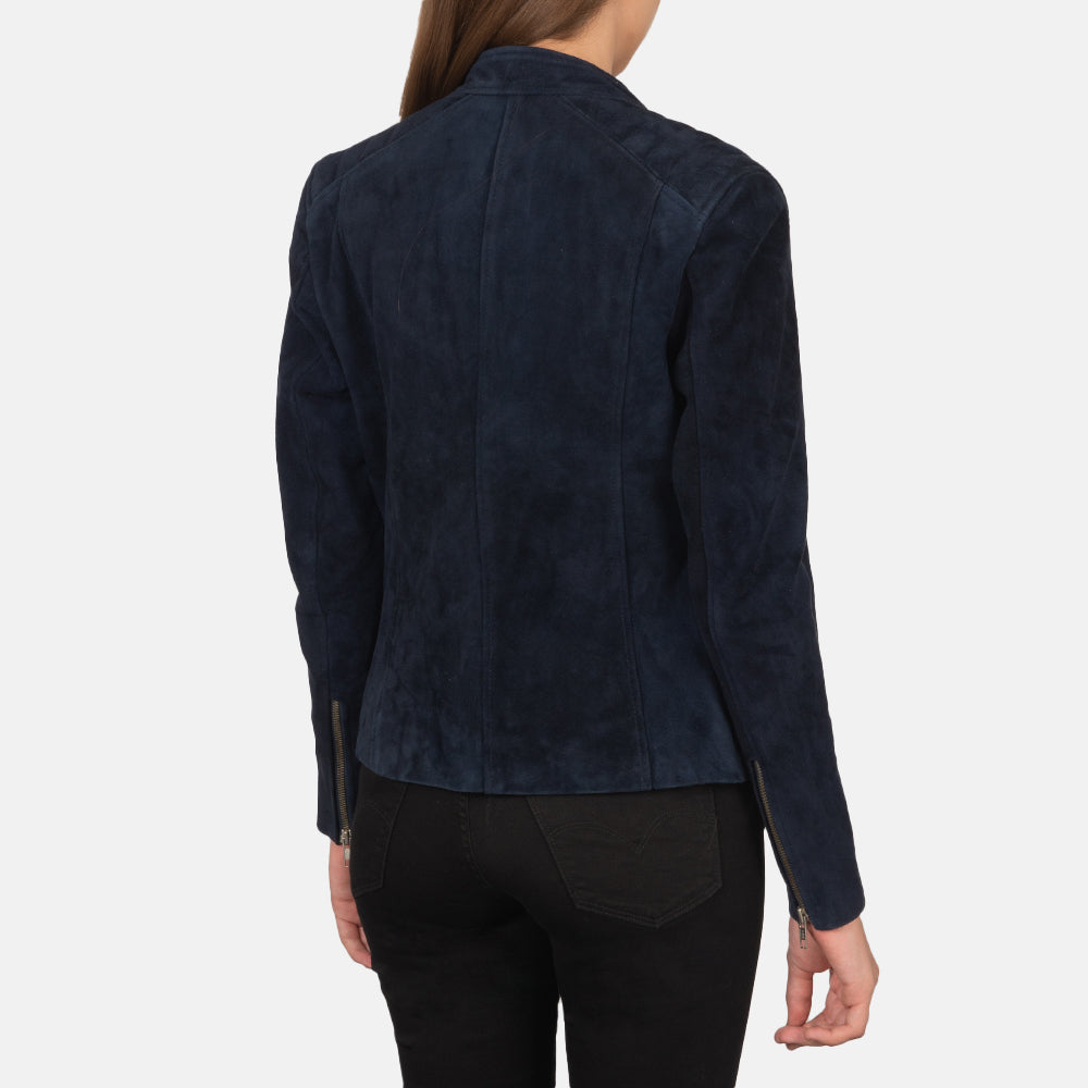 New Navy Blue Women's Suede Leather Jacket