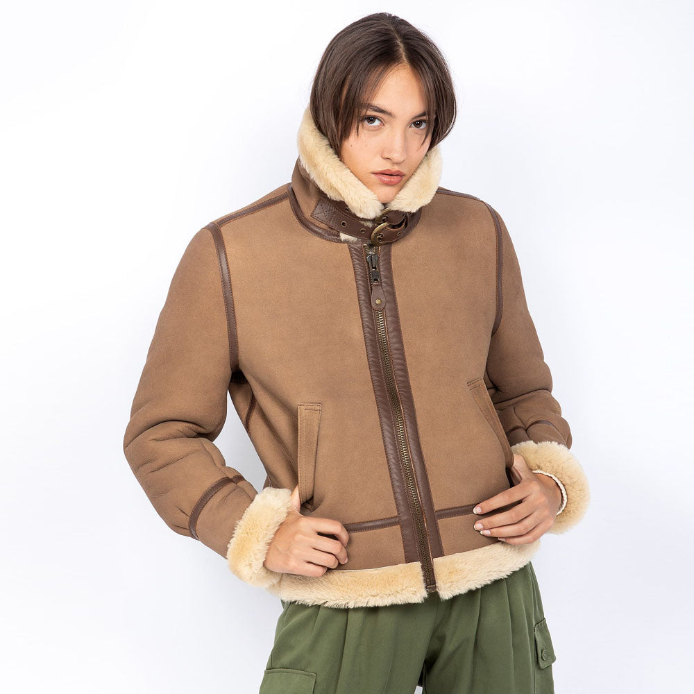 Women's Brown Aviator B3 Sheepskin Leather Shearling Jacket