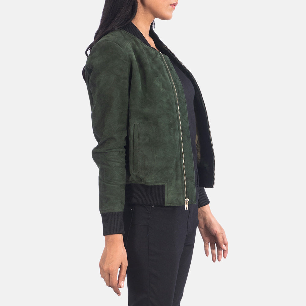 New Green Bomber Western Leather Suede Jacket