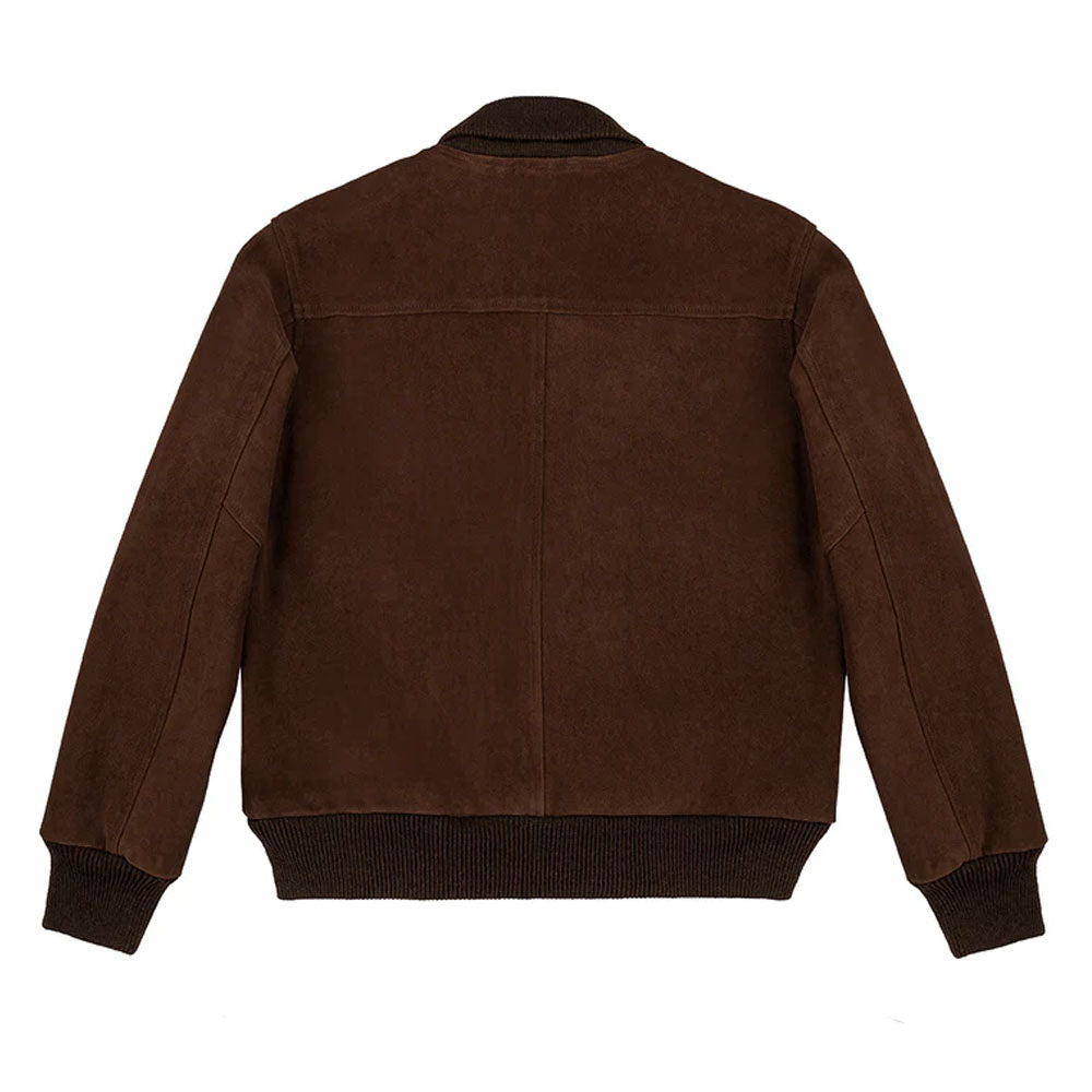 New Voyageurs Brown Trucker-Style Bomber Suede Leather jacket