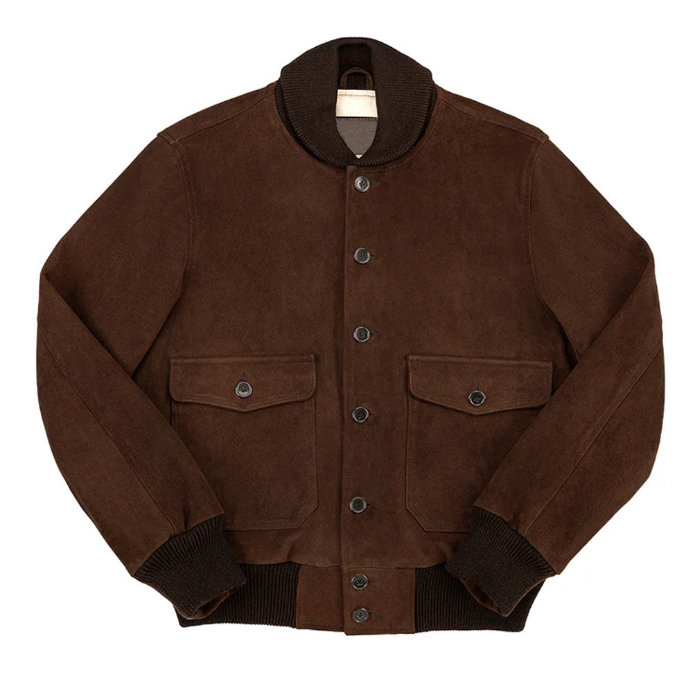 New Voyageurs Brown Trucker-Style Bomber Suede Leather jacket