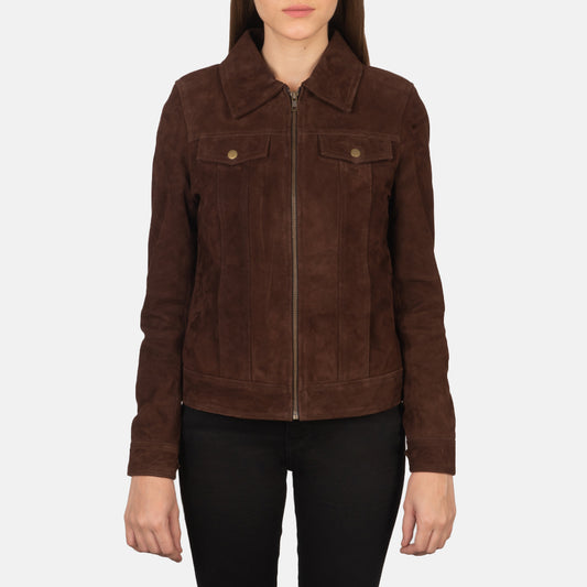 New Mocha Trucker Western Suede Jacket Women