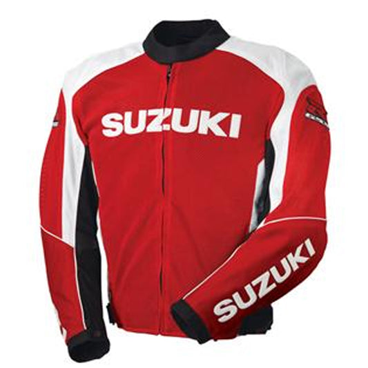 New Red Suzuki Racing Motorcycle Leather Biker Jacket for Men