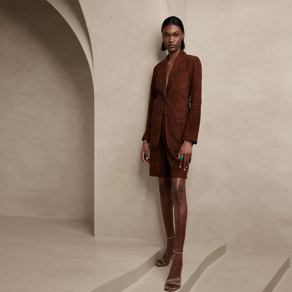 New Women's Dark Brown Western Suede Leather Blazer