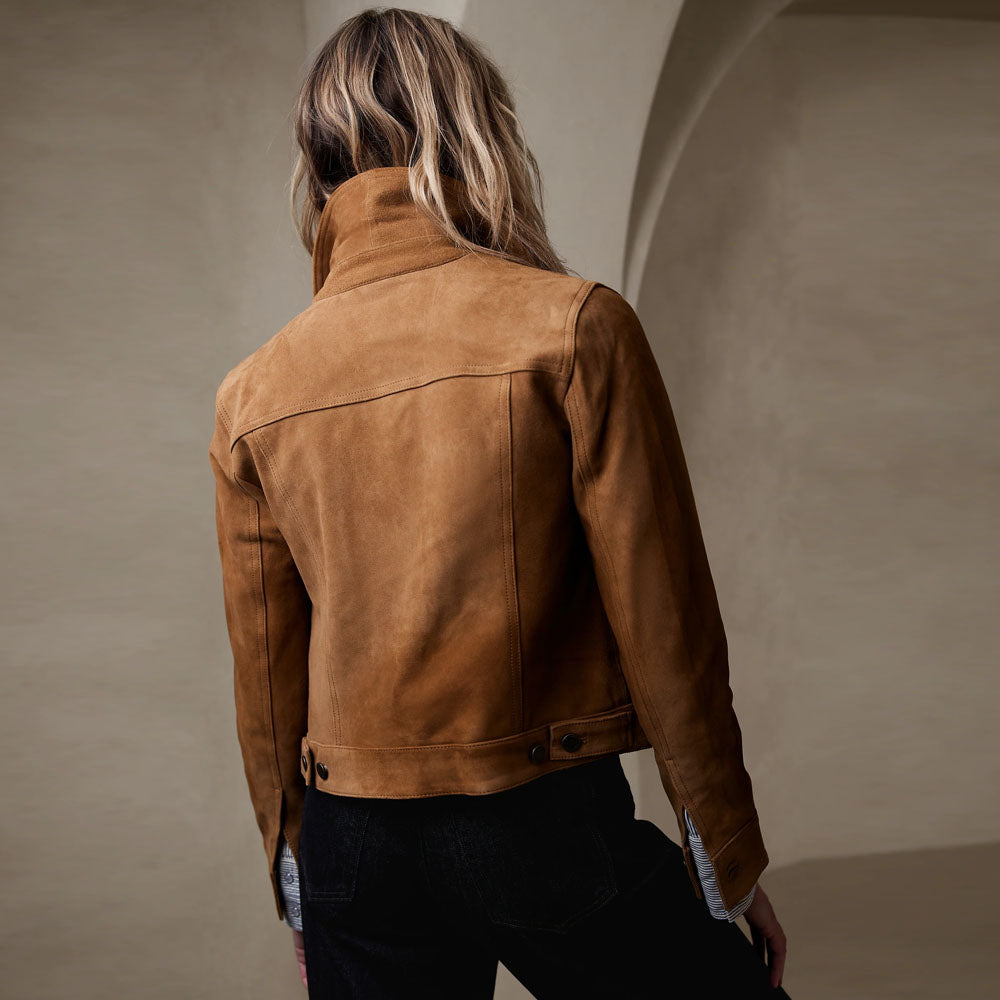 New Brown Trucker Western Women's Suede Leather Jacket