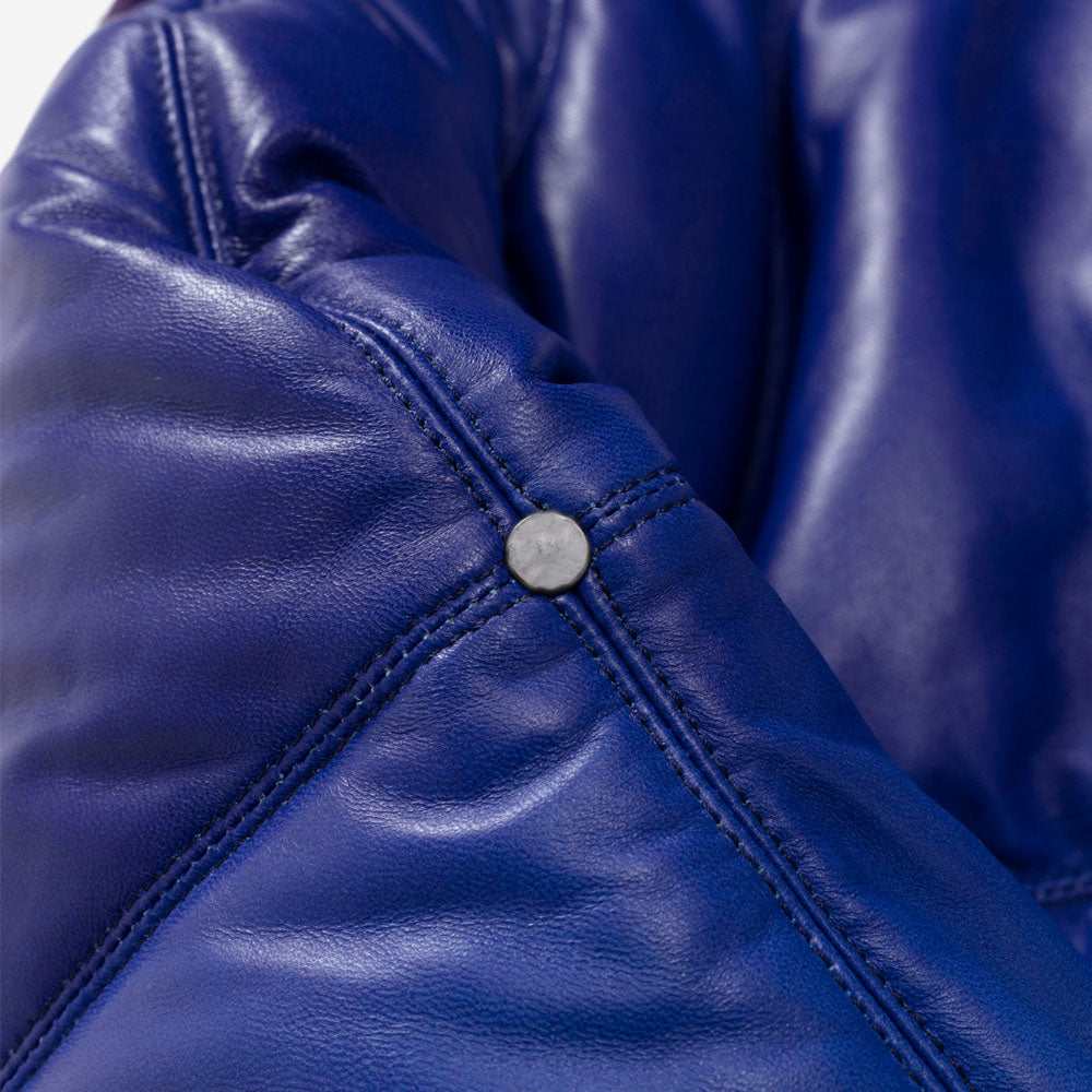 Men Fur Collar Gradient Purple/Blue Sheepskin Leather V Bomber Jacket –  sheepskinleathers