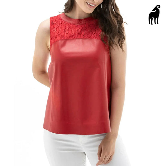 Women's Red Fashionable Lambskin Leather Vest