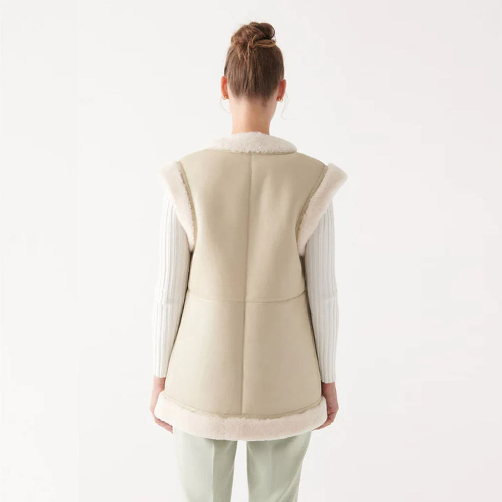 New Beige Sheepskin Shearling Leather Vest For Women