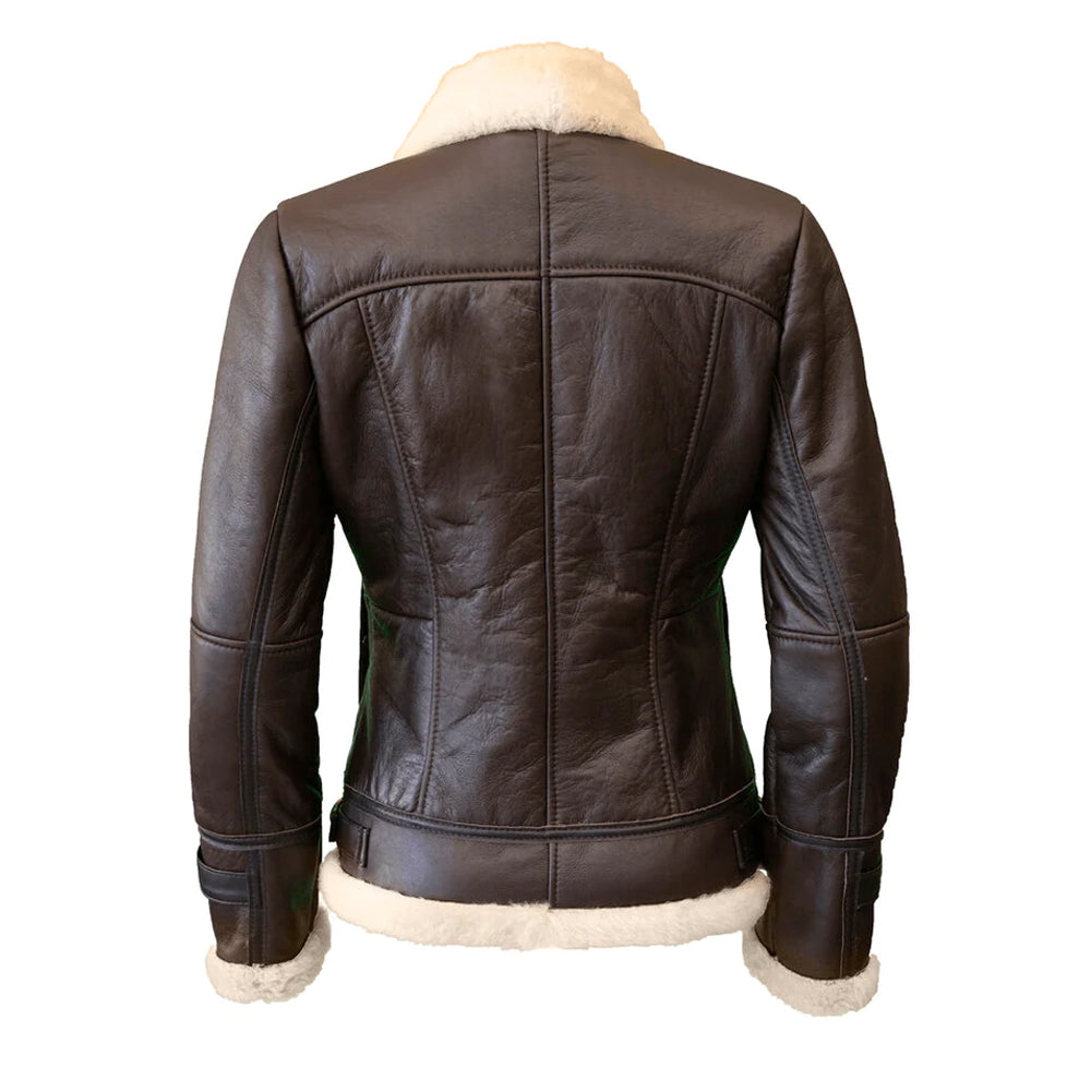 New Brown Aviator Shearling Sheepskin Leather Jacket For Women