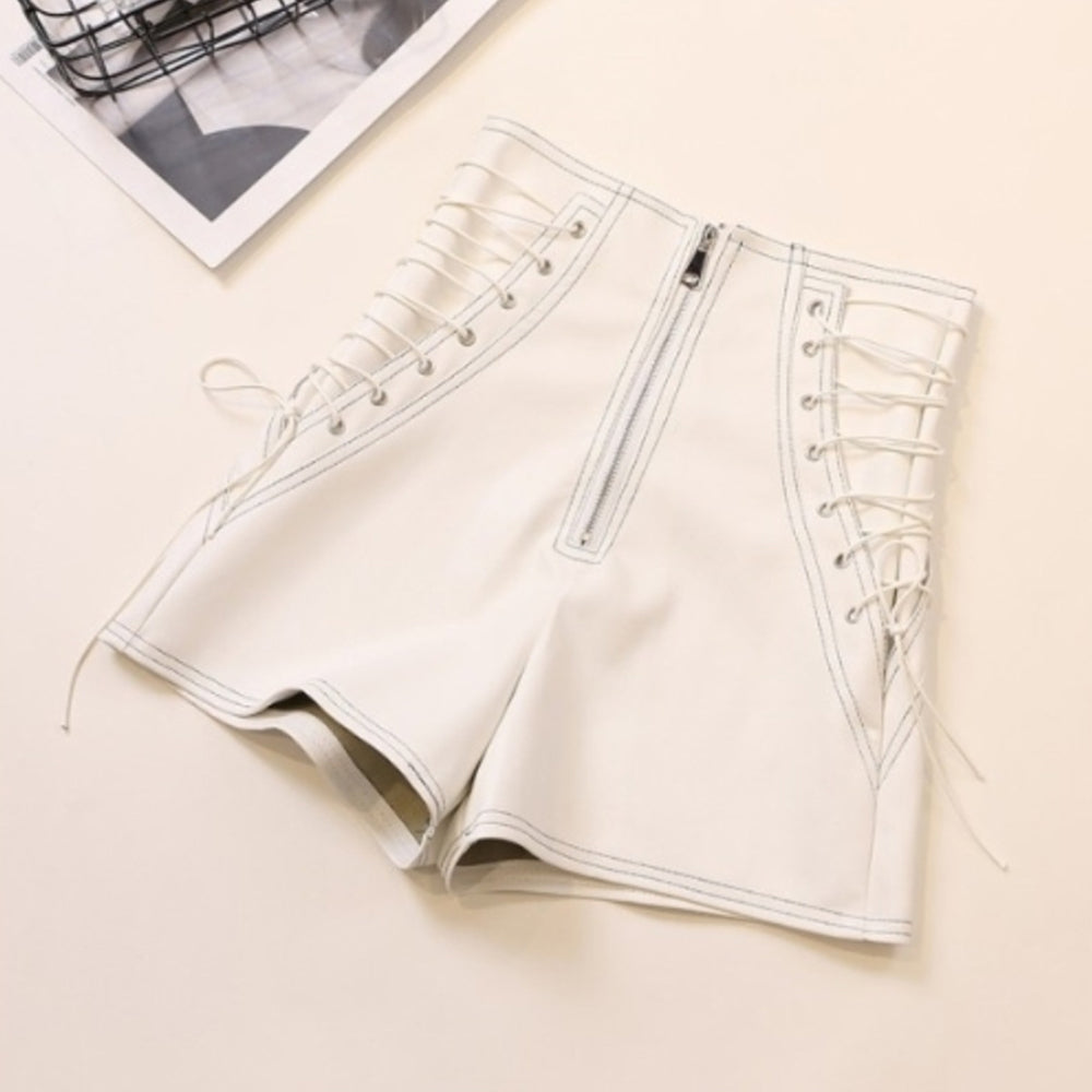 High-quality lambskin white shorts with a smooth finish.