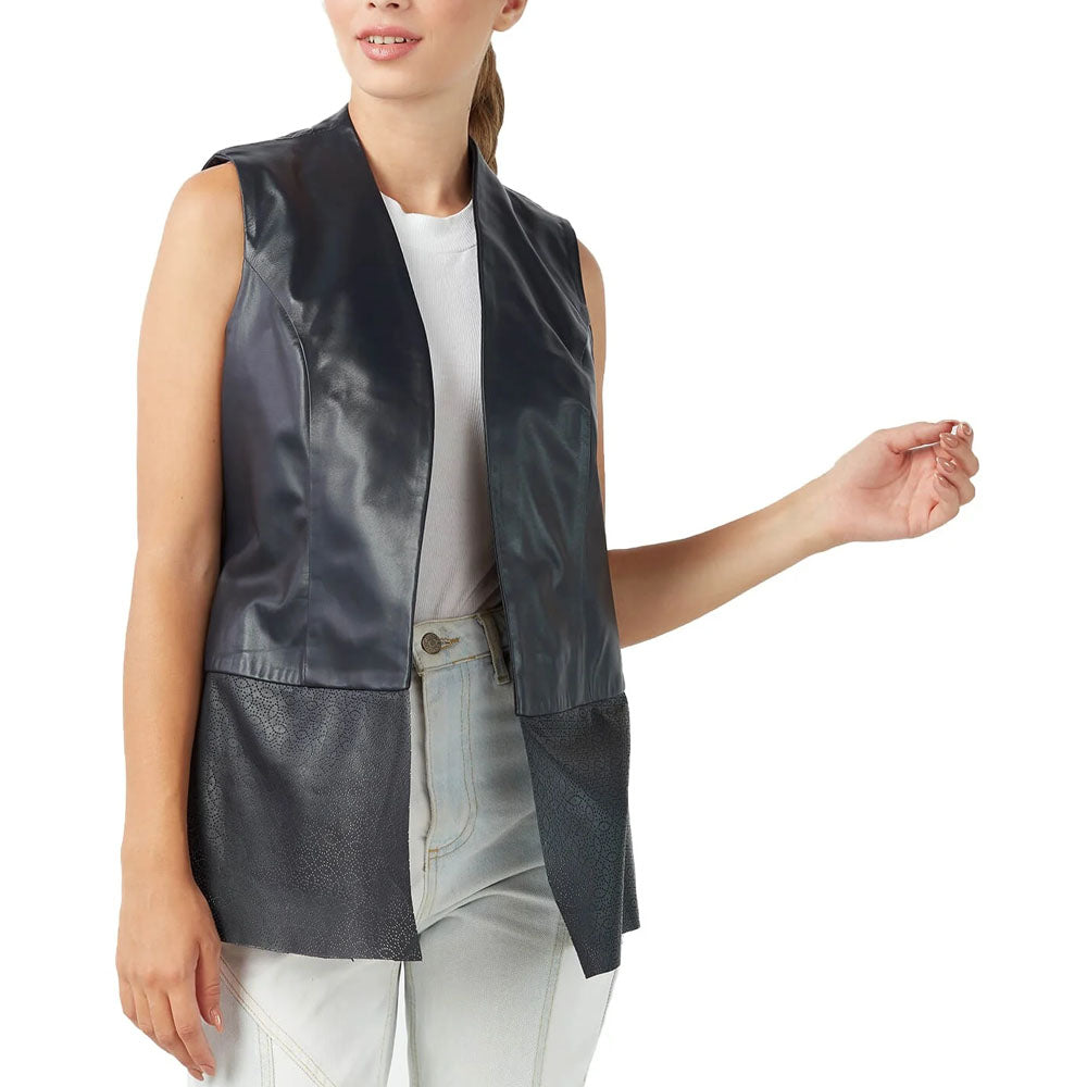 New Dark Gray Lambskin Perforated Designing Leather Vest