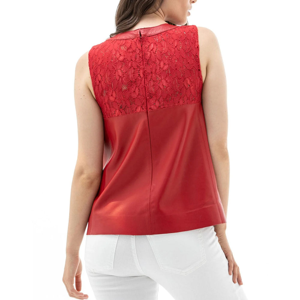 Red Fashionable Lambskin Leather Vest