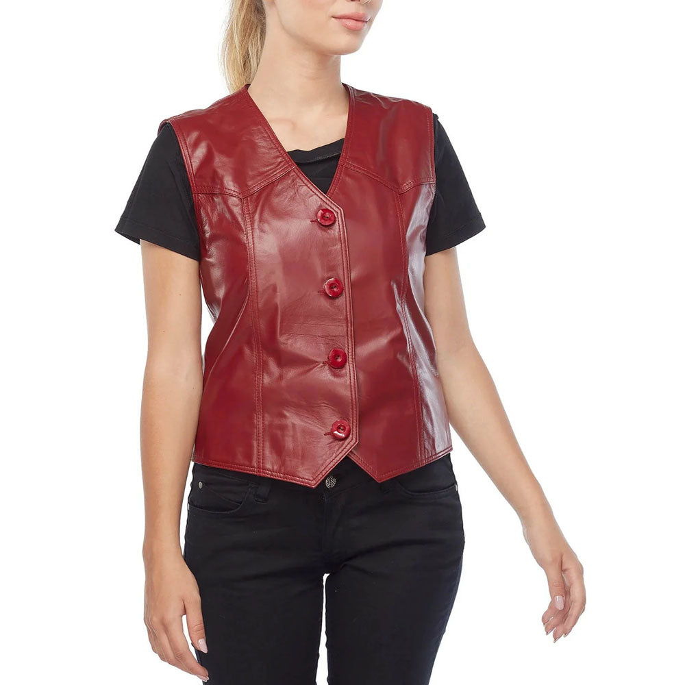 Women's Red Western Genuine Leather Vest