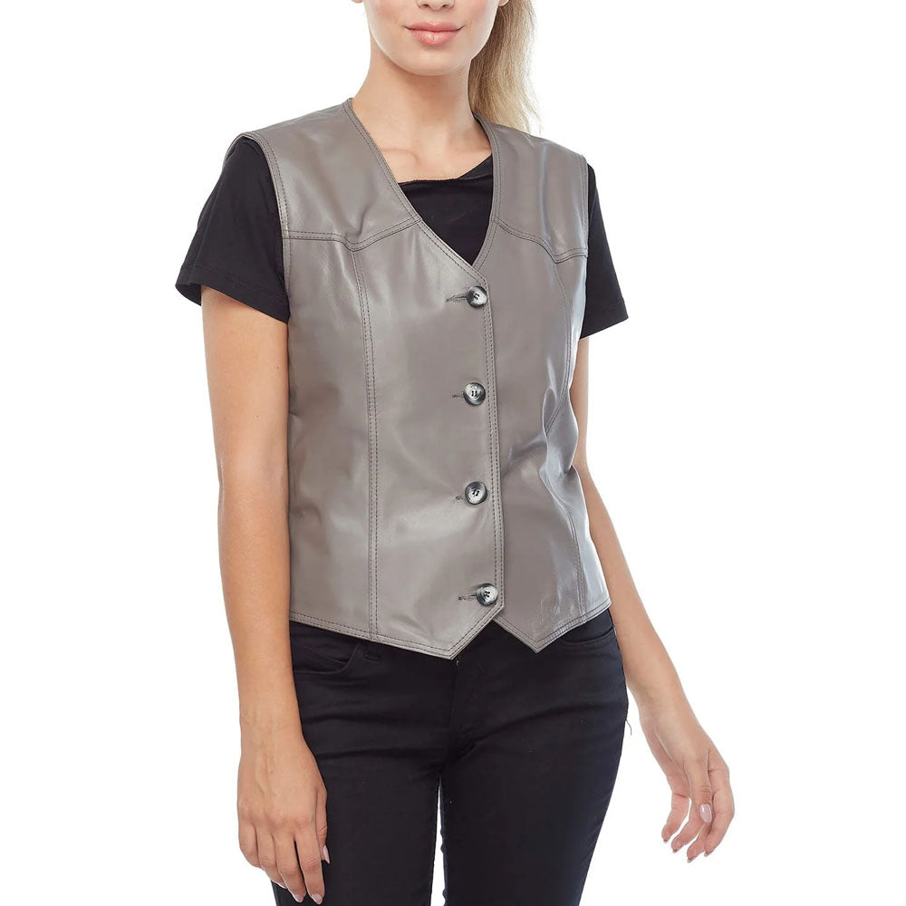 New Gray Moto Lambskin Leather Vest