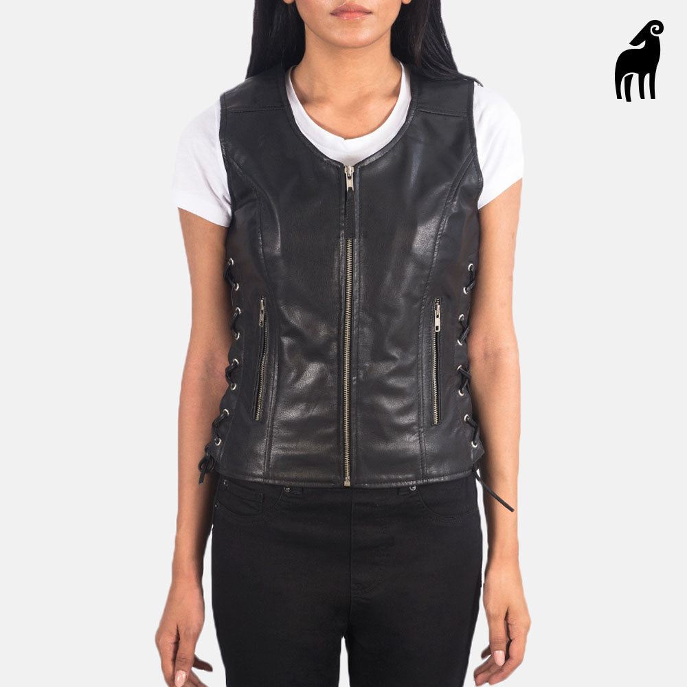 Women's Black Moto Lambskin Leather Vest