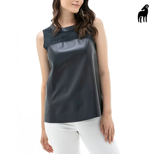 New Women's Black Lambskin Leather Vest