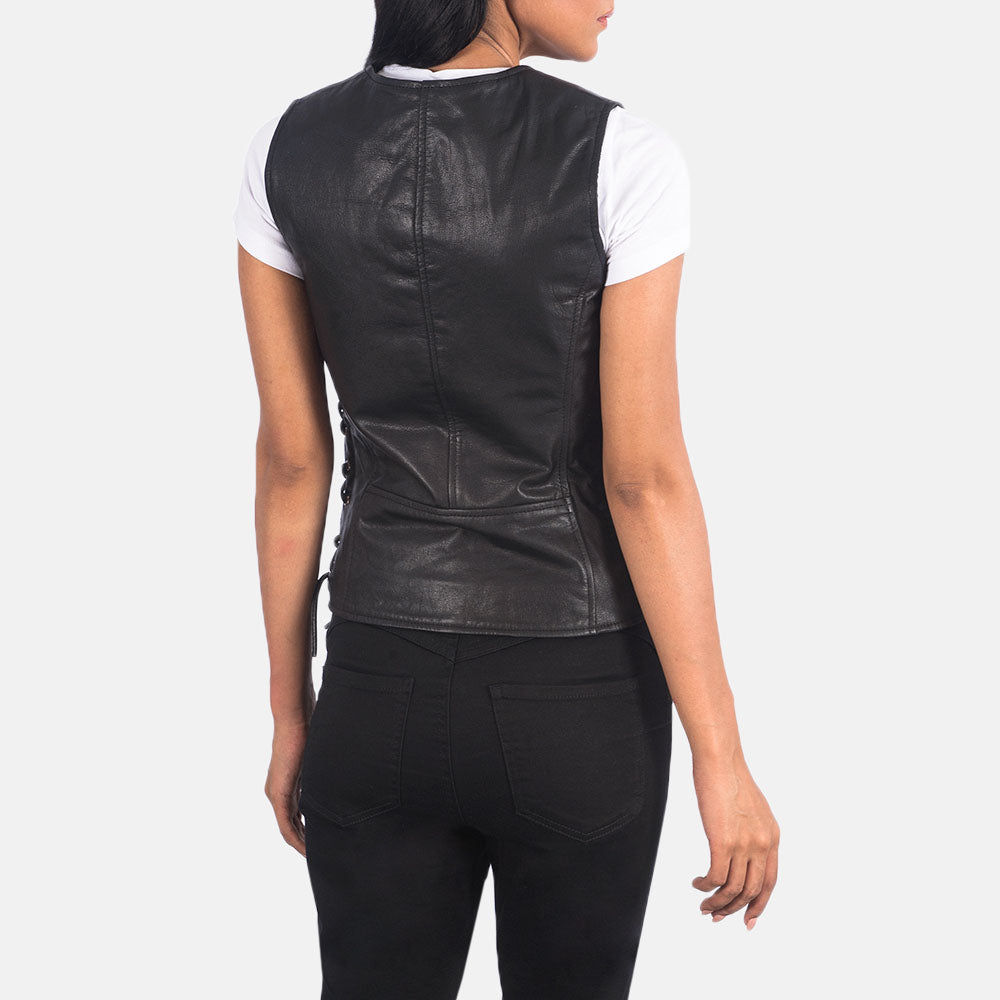 Women's Black Moto Leather Vest