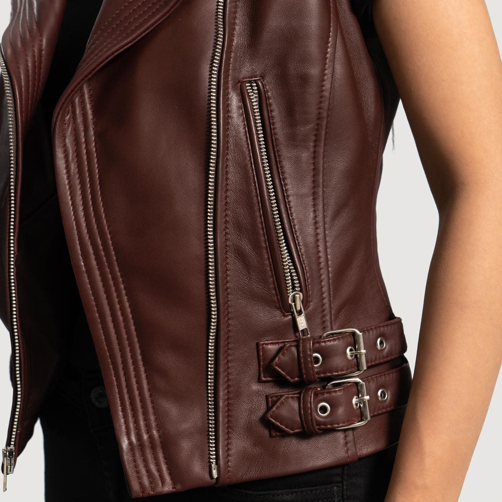 New Women's Maroon Lambskin Leather Vest