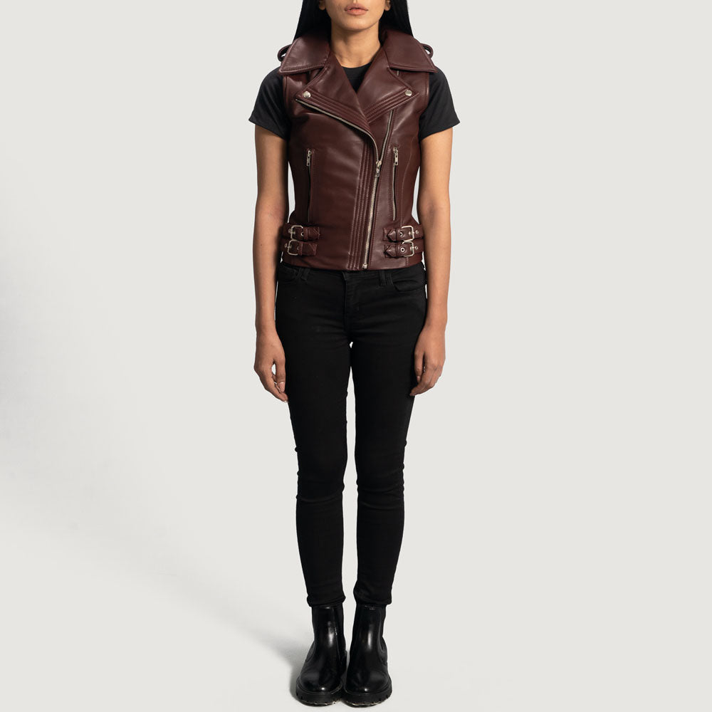 New Women's Maroon Biker Leather Vest