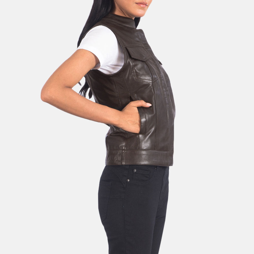 New Dark Brown Pocket Style Leather Western Vest