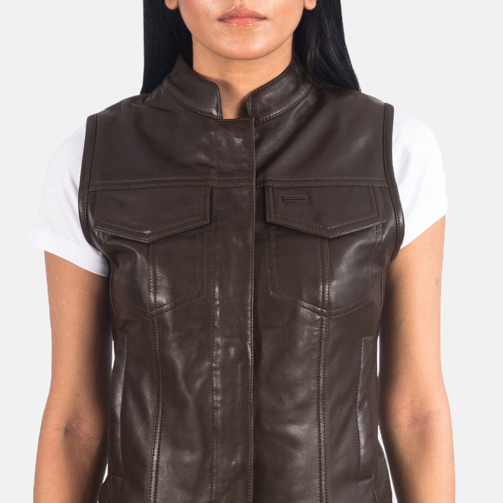 Dark Brown Pocket Style Leather Western Vest