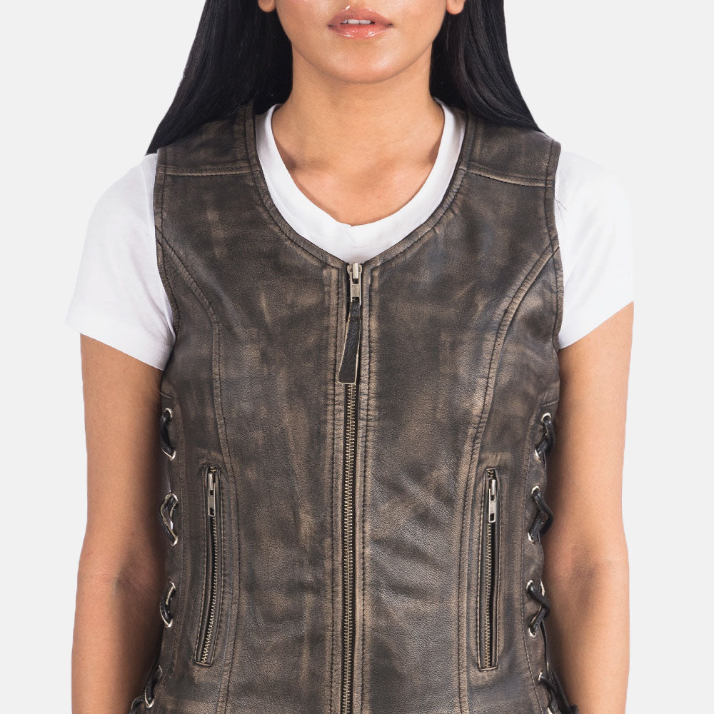 New Women's Vanda Distressed Moto Leather Vest