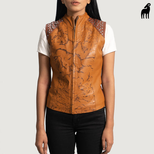 New Women's Brown Lambskin Biker Leather Vest