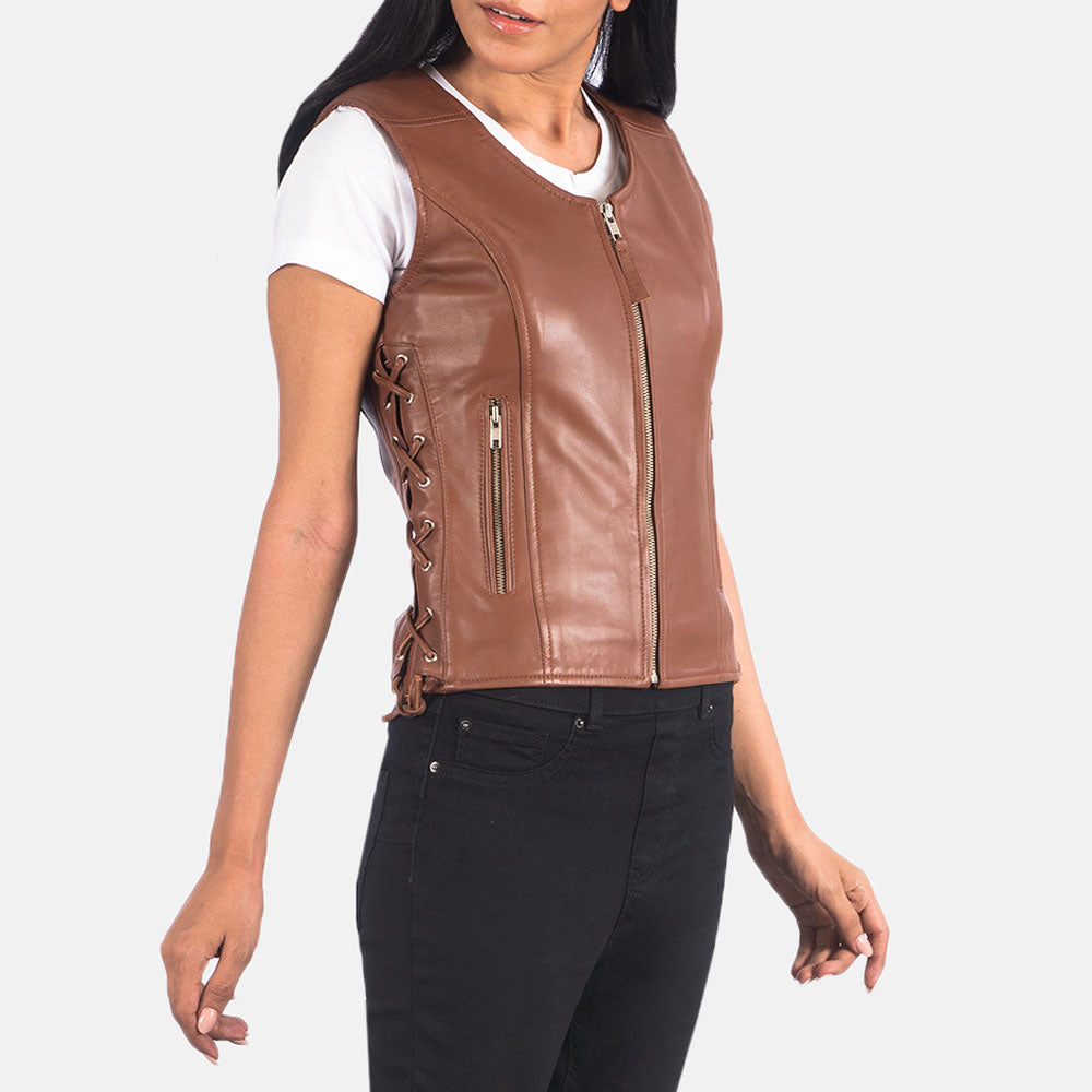 New Brown Side Lace Moto Leather Vest