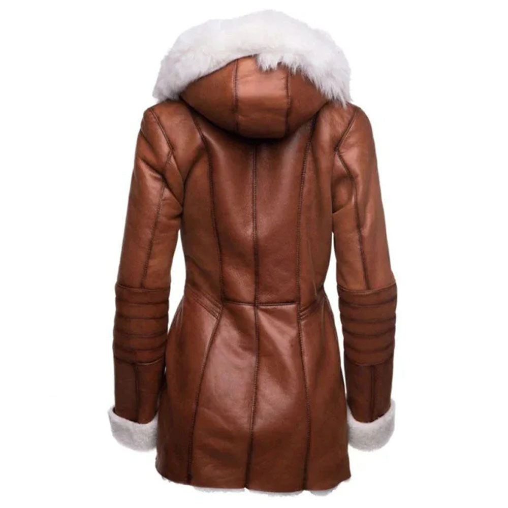 Women B3 Bomber Shearling Leather Coat With Hooded