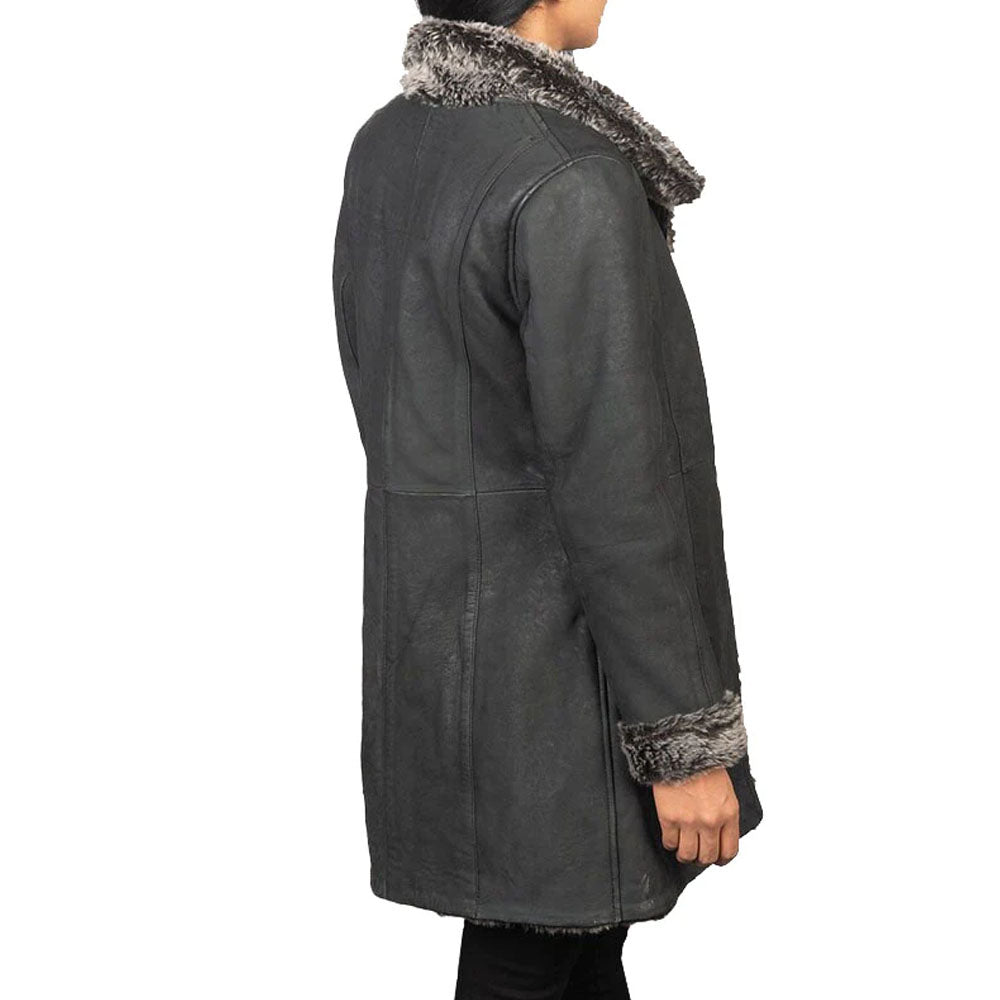 Women Black Leather Long Coat