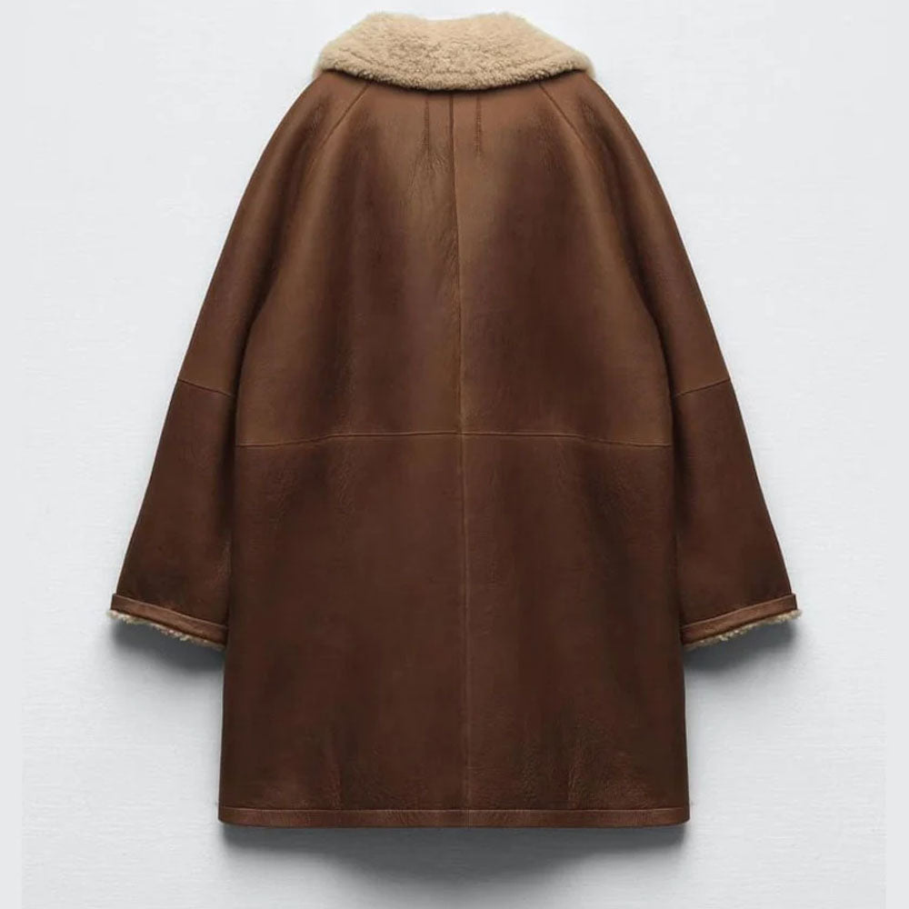 Brown Shearling RAF Sheepskin Leather Coat