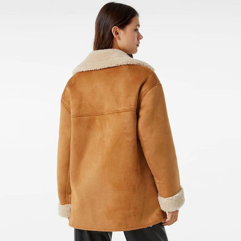 Brown Women Aviator B3 Suede Leather RAF Shearling Coat