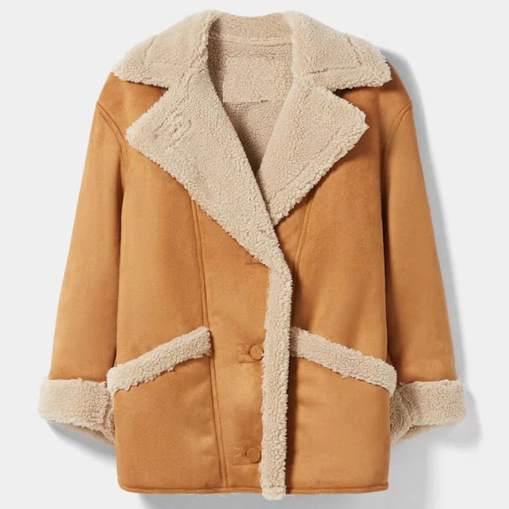 New Women Aviator B3 Suede Leather RAF Shearling Coat