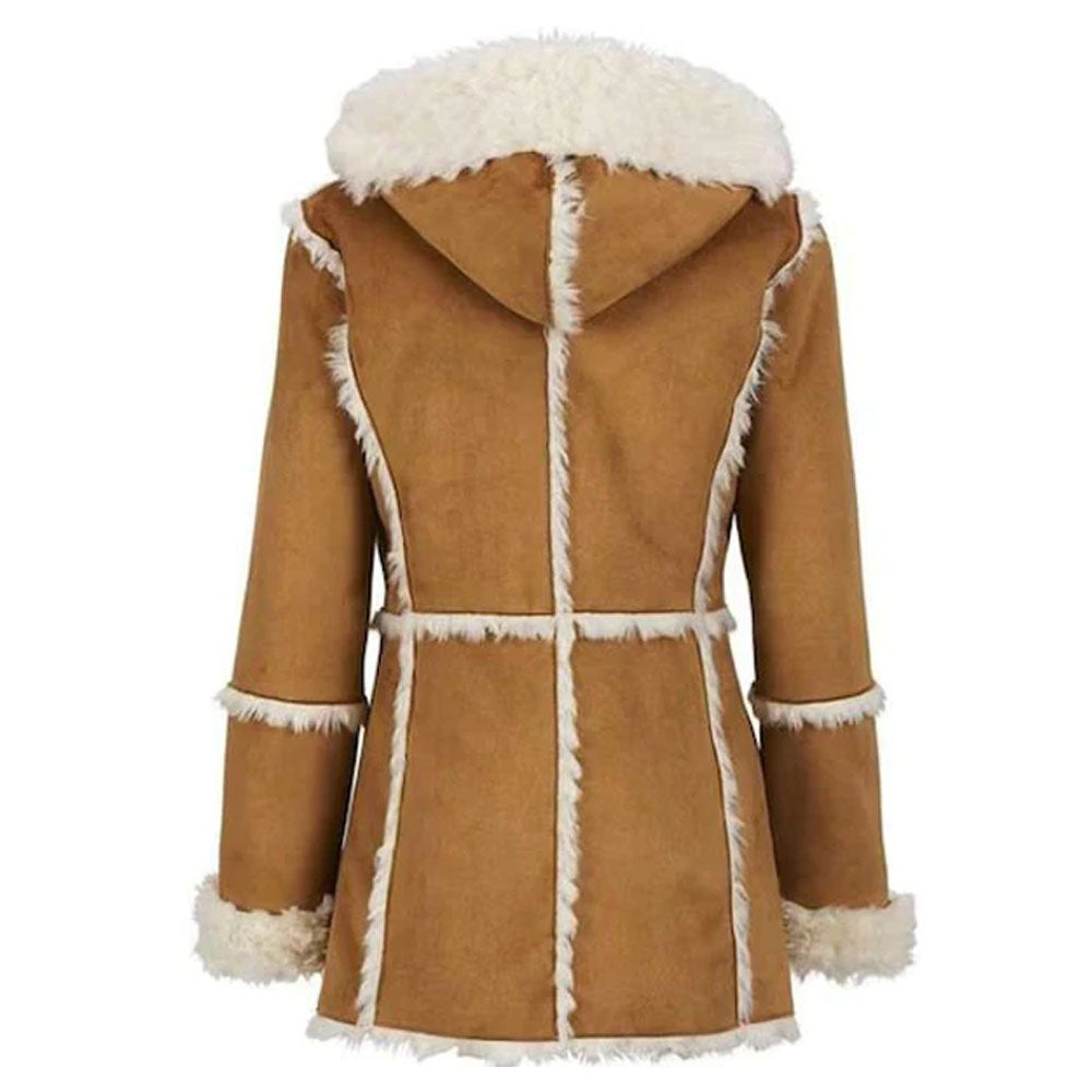 Suede Leather Shearling Fur Coat For Women