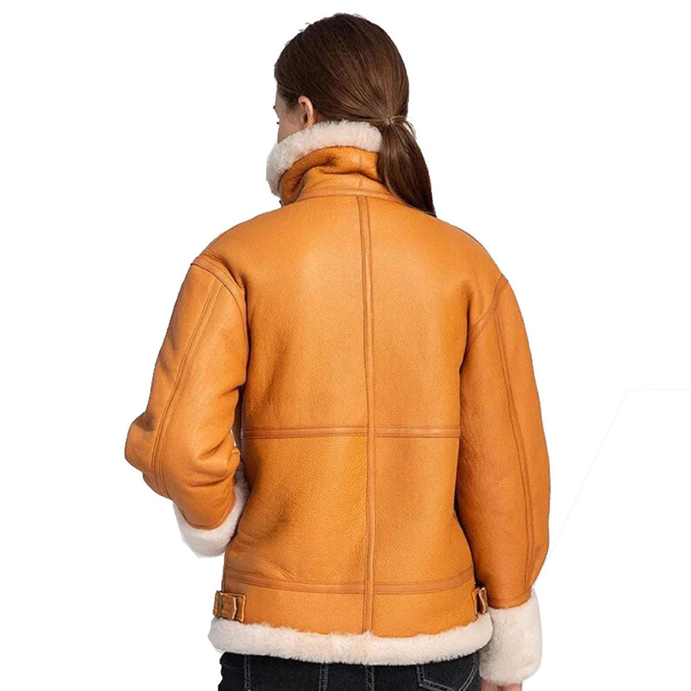 Brown Women B3 Bomber RAF Shearling Aviator Leather Coat