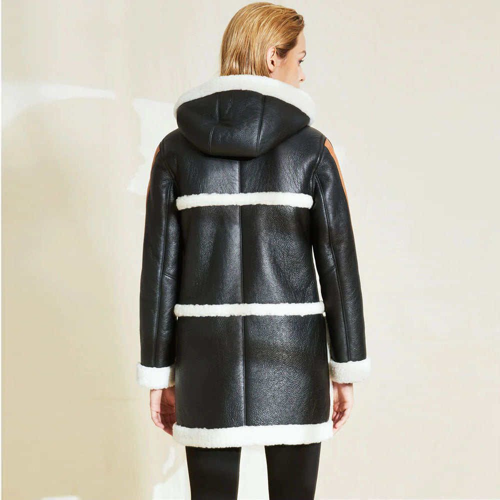 Women's Black Sheepskin B3 Bomber Shearling Leather Coat