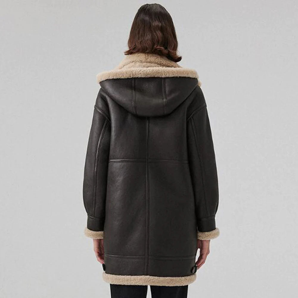 Sheepskin Hooded Shearling Leather Coat