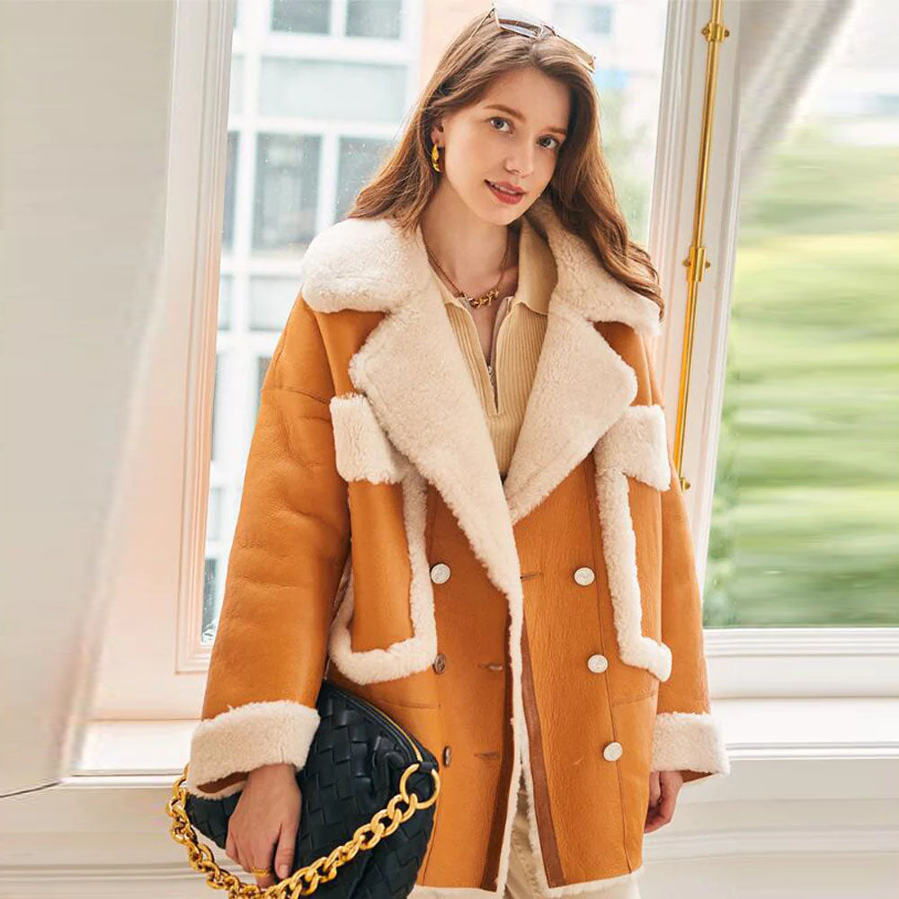 New Sheepskin Aviator Shearling Coat For Women