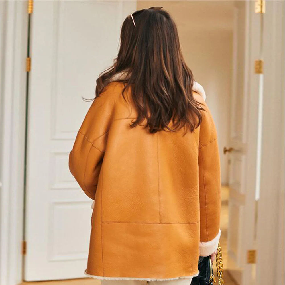 New Sheepskin Leather Shearling Coat For Women