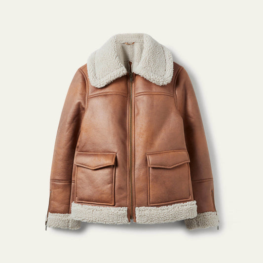 Women Brown Aviator B3 Sheepskin RAF Shearling Leather Jacket