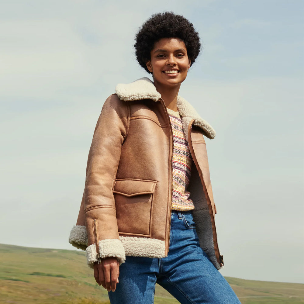 Women Brown Aviator B3 Sheepskin RAF Shearling Jacket