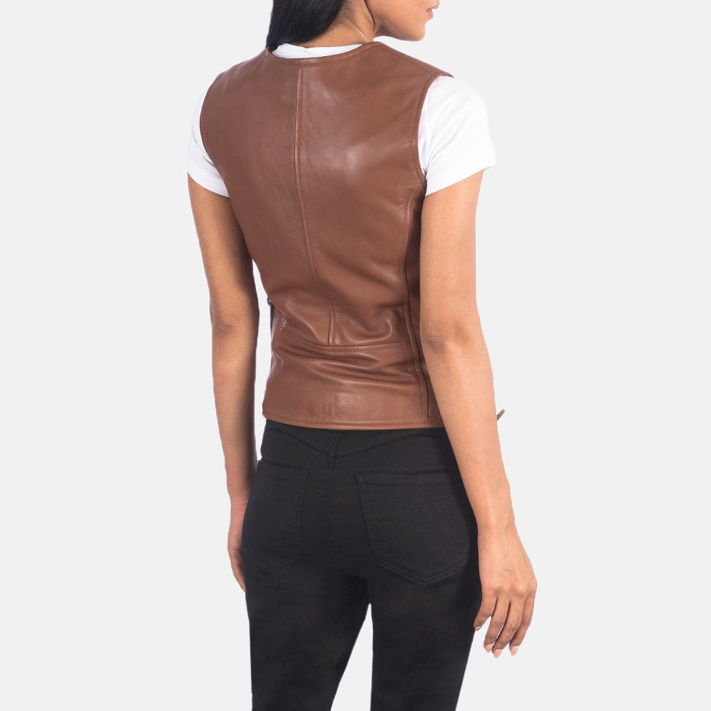 New Women Brown Side Lace Moto Leather Vest