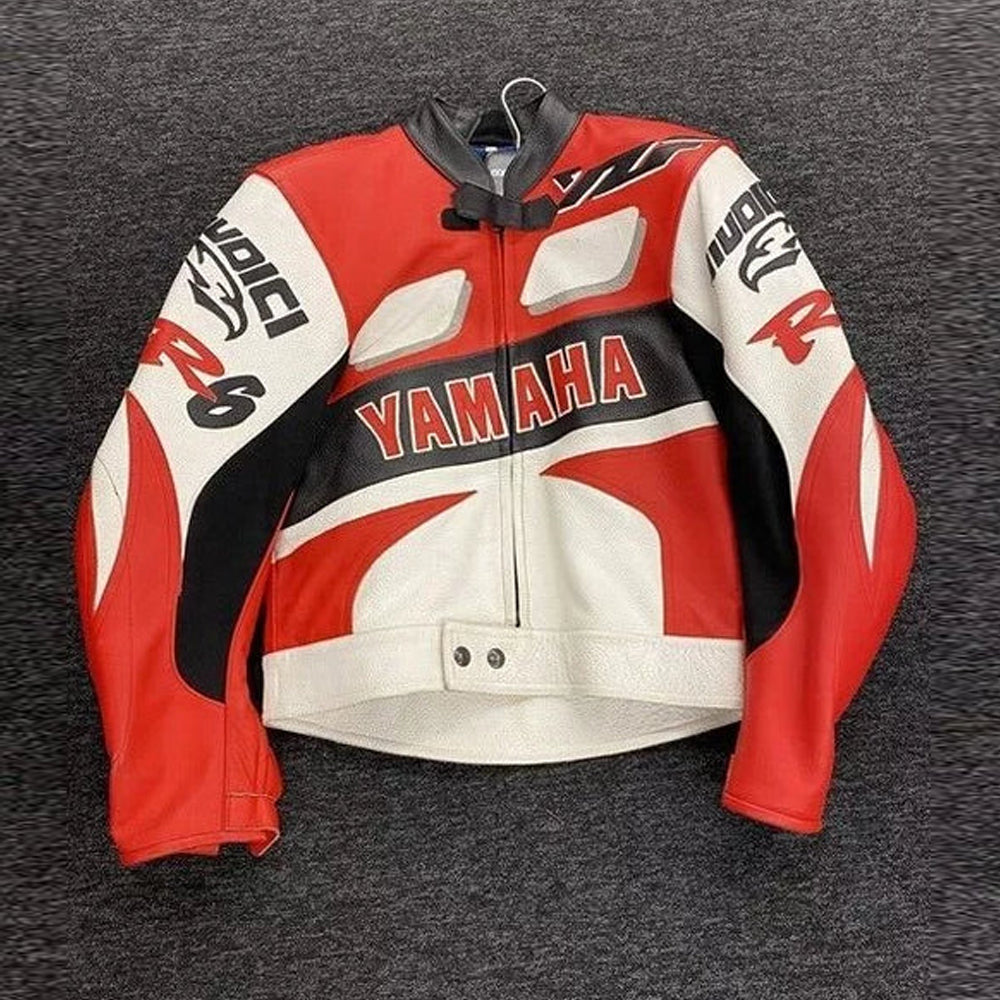 Front view of Yamaha New Style Motorcycle Riding Cowhide Leather Biker Jacket