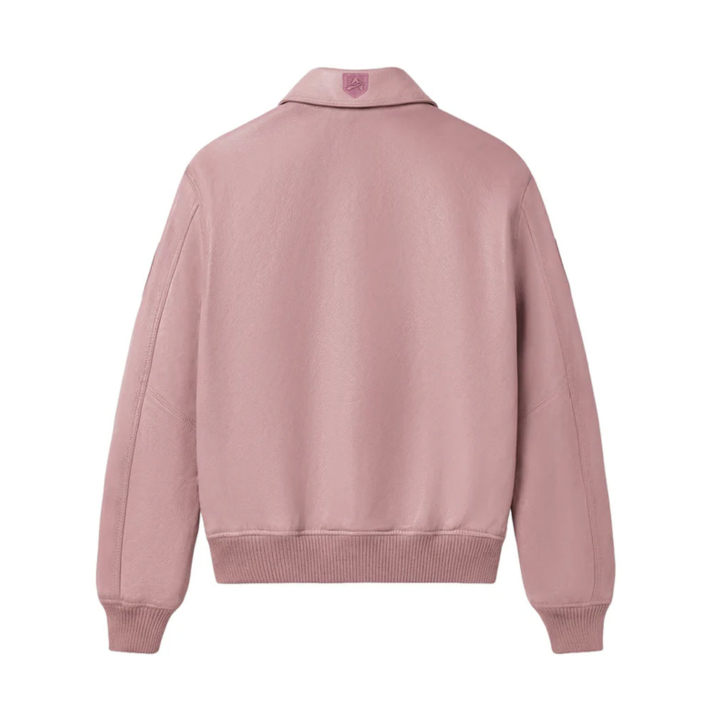 Clean plain back view of Avirex vintage flight A2 pink jacket