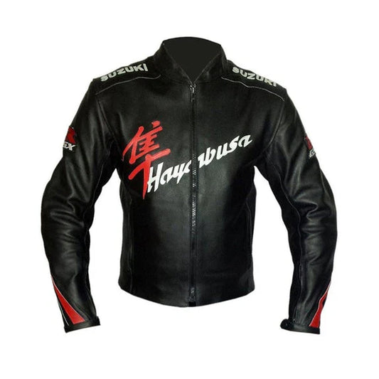 Front of Black Suzuki Hayabusa Jacket with Red and White Kanji Logo