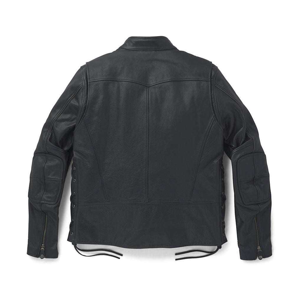 Rear view of the Panhead III jacket showing the action back design and reflective piping for safety.
