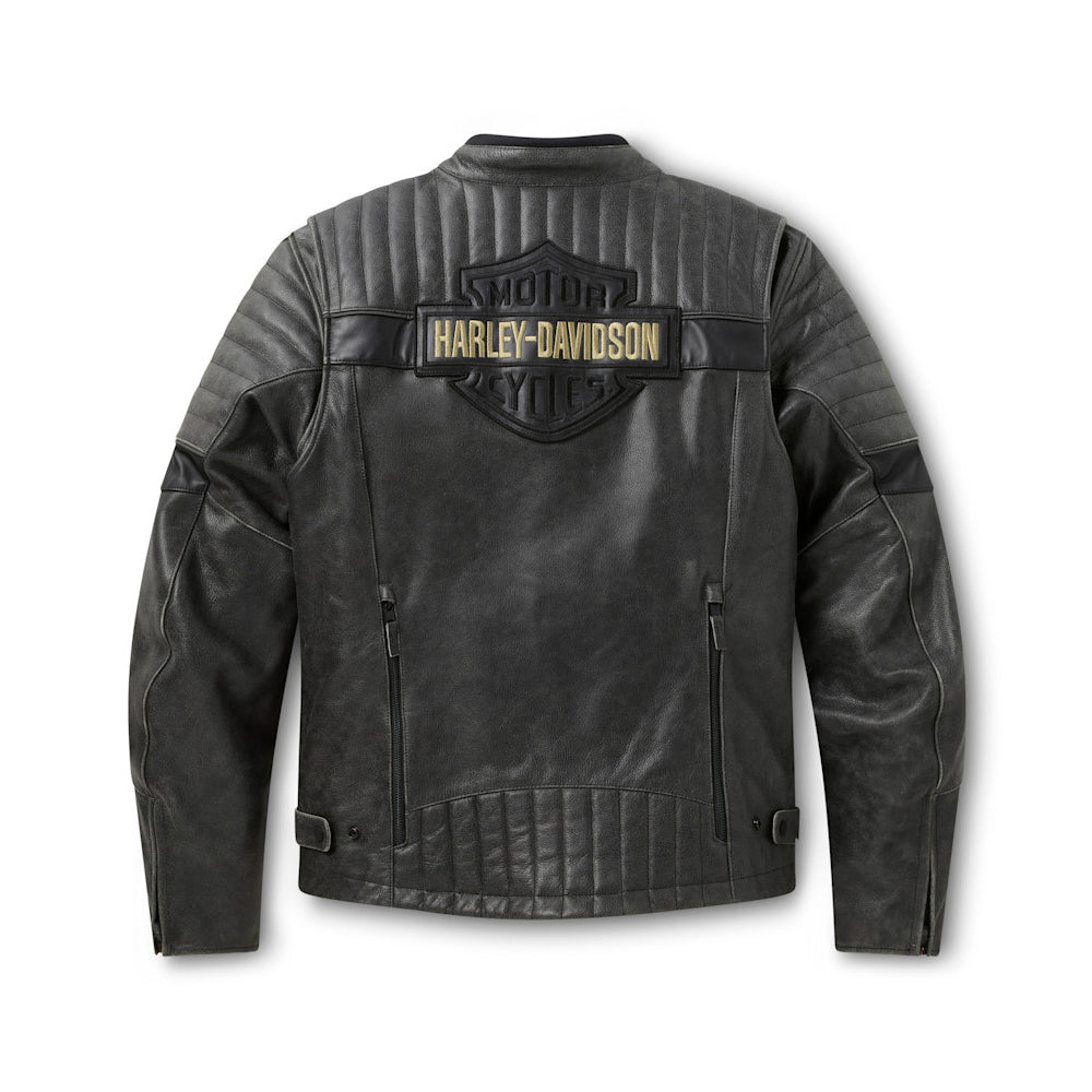 Rear profile of the Harley-Davidson Passing Link III jacket showing the action back design and embroidered brand logo.