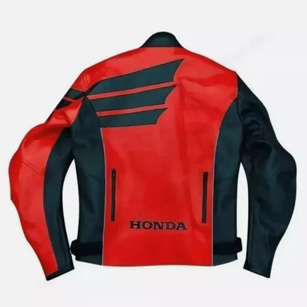 Back View of Honda Riding Jacket with Iconic Red Wing Racing Design