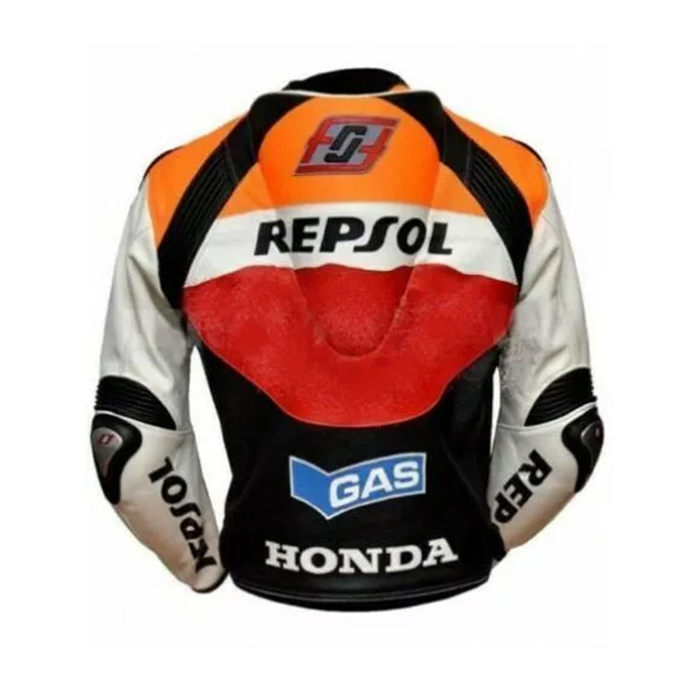 Repsol Honda Motorbike Jacket Back View with Gas and HRC Embroidery