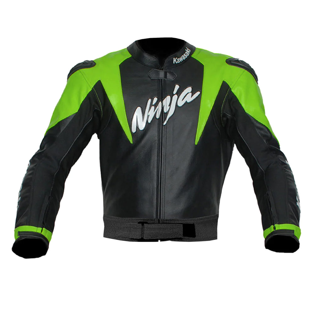 Men's Black/Green Kawasaki Motorcycle Leather Jacket